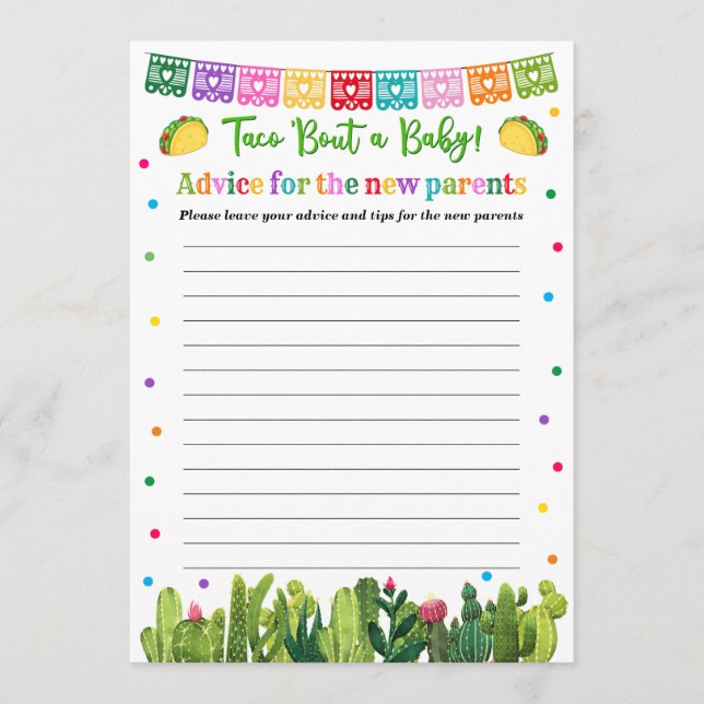Taco Baby Shower Advice for the Parents Game Card (Front)
