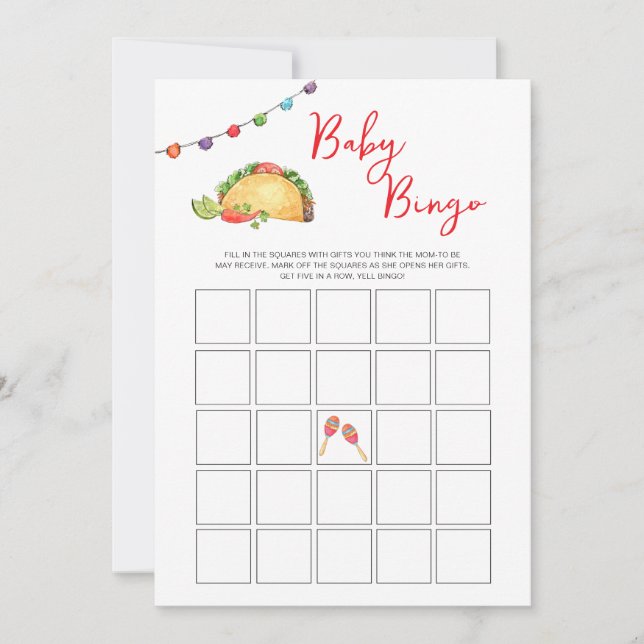 Taco Baby Shower Bingo game Invitation (Front)