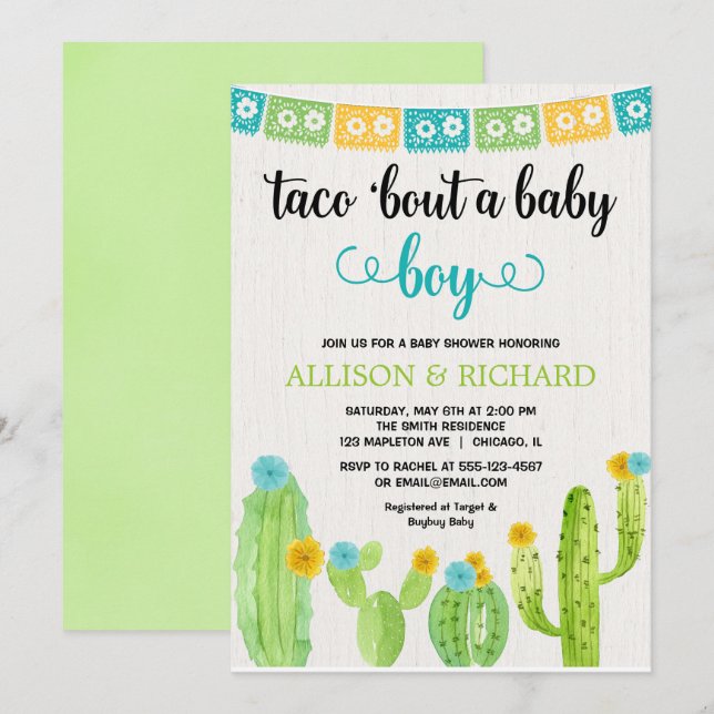 Taco baby shower, Mexican fiesta boy couples Invitation (Front/Back)