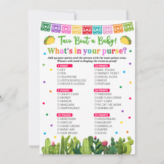 Taco Baby Shower What's in your Purse Game Advice Card