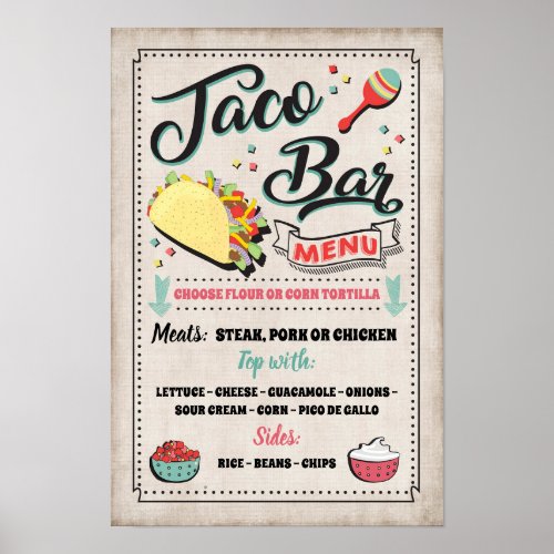 Taco Bar Menu Party Sign