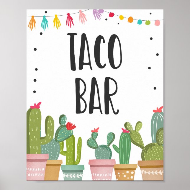 Taco Bar Mexican Food Cactus Fiesta Table Sign (Front)