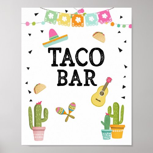 Taco Bar Mexican Food Cactus Fiesta Table Sign