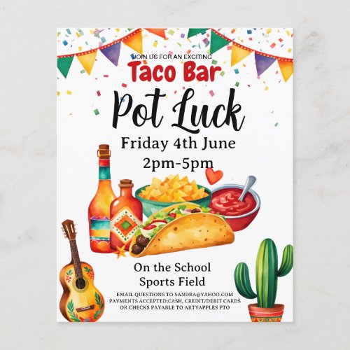taco bar Pot luck Party fundraiser Flyer