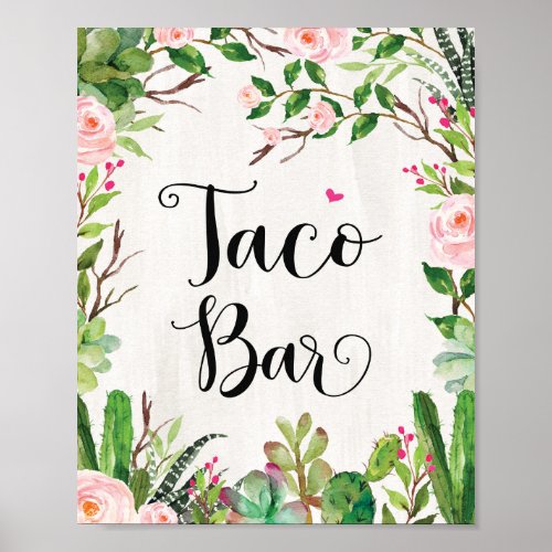 Taco Bar Sign Fiesta Cactus Floral Shower Sign