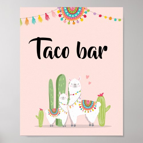 Taco Bar Snack Fiesta Llama Baby Shower Table Sign