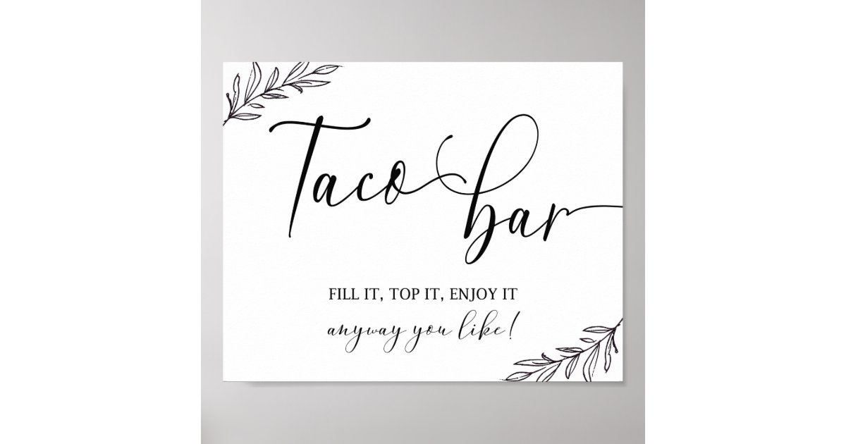 Taco bar wedding sign 8x10 | Zazzle
