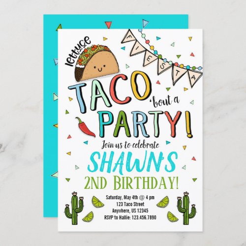 Taco Birthday Party Invitation Cinco De Mayo Blue