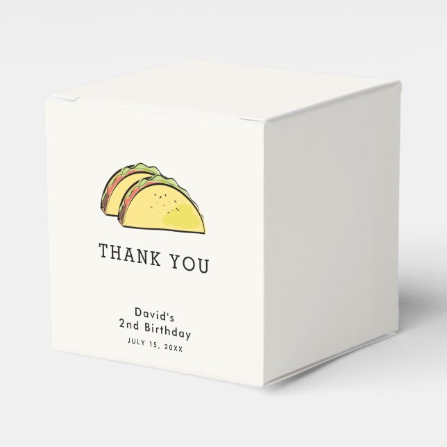 Taco Birthday Simple Cream Thank You Favor Boxes (Front Side)
