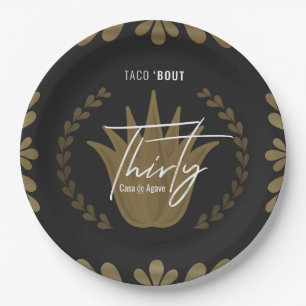 Taco' Bout 30 Black/Gold Tequila Paper Plates