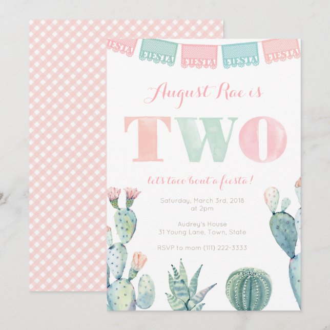 Taco bout a 2nd birthday mexican fiesta party invitation (Front/Back)