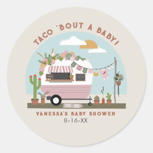 Taco Bout A Baby Boho Camper Girl Baby Shower  Classic Round Sticker
