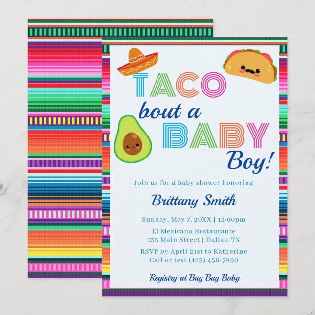 Taco Bout a Baby Boy Fiesta Stripe Baby Shower Invitation (Front/Back)