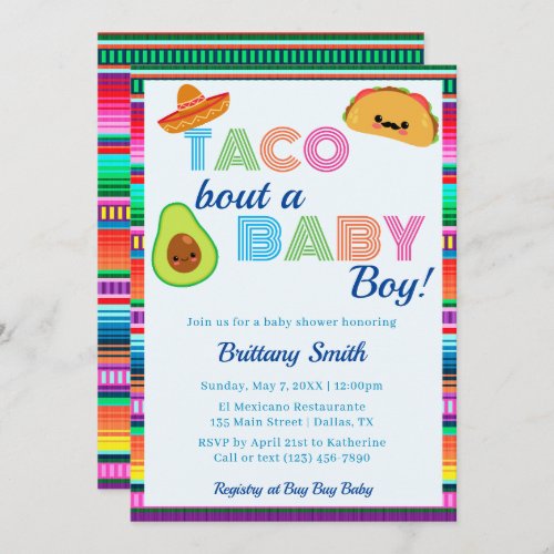 Taco Bout a Baby Boy Fiesta Stripe Baby Shower Invitation