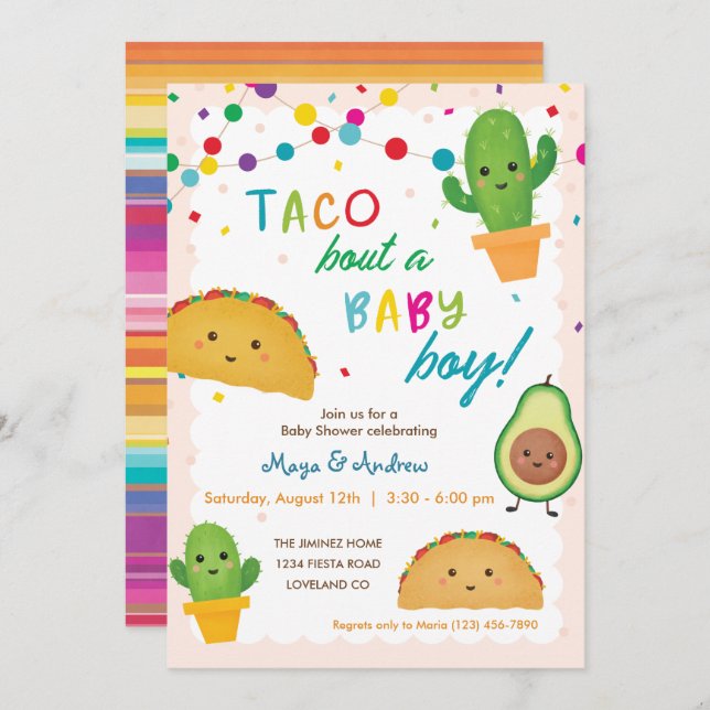 Taco bout a baby boy - fiesta theme baby shower invitation (Front/Back)
