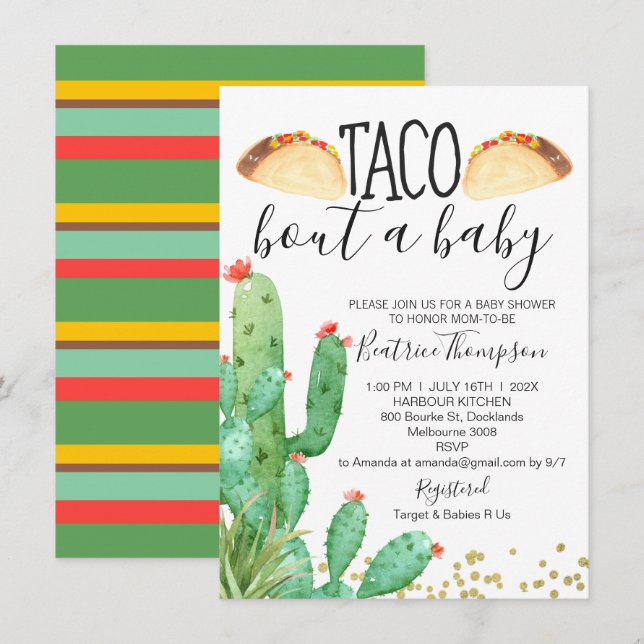 Taco Bout A Baby Cactus Baby Shower Invitation (Front/Back)