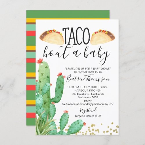 Taco Bout A Baby Cactus Baby Shower Invitation