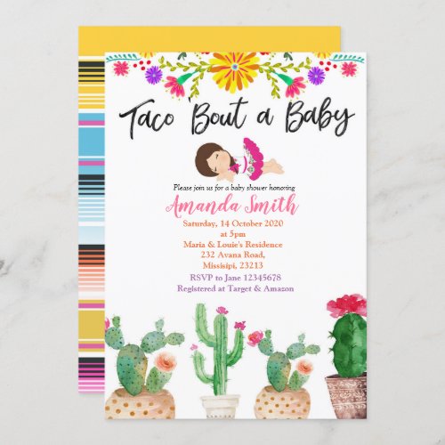Taco Bout A Baby cactus baby shower Invite girl