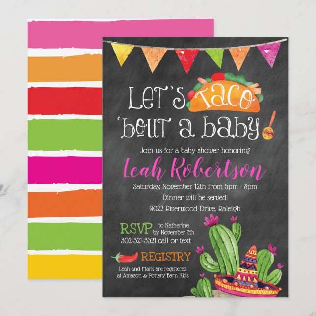 Taco bout a Baby - Chalkboard Baby Shower Invitation (Front/Back)