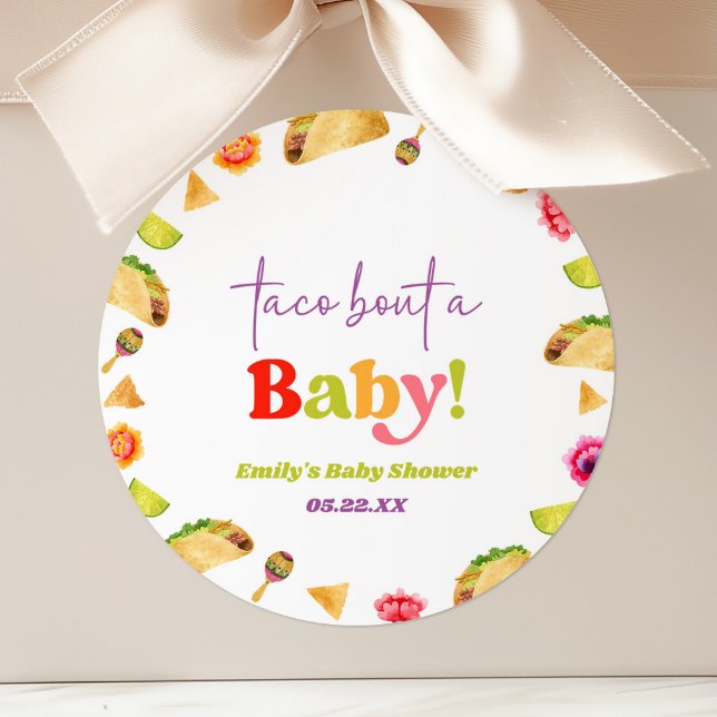 Taco Bout A Baby! Fiesta Baby Shower Classic Round Sticker (Creator Uploaded)