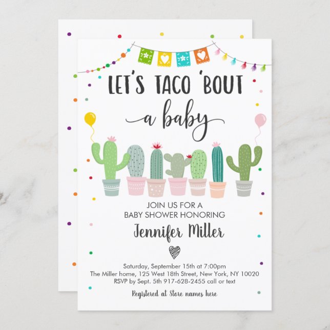 Taco Bout A Baby Fiesta Cactus Baby Shower Invitation (Front/Back)
