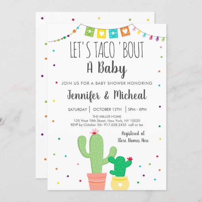 Taco 'Bout A Baby Fiesta Cactus Baby Shower Invitation (Front/Back)