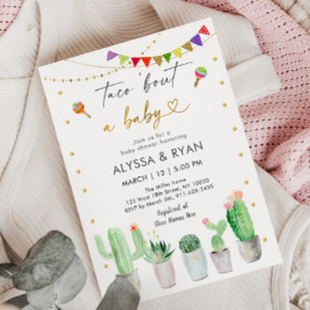 Taco 'bout A Baby Fiesta Cactus Baby Shower Invitation by LittlePrintsParties at Zazzle