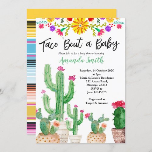 Taco Bout A Baby Fiesta cactus baby shower Invite