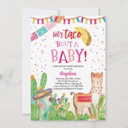 Taco Bout A Baby Fiesta Llama Mexican Baby Shower  Invitation