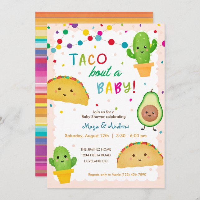 Taco bout a baby - fiesta theme baby shower invitation (Front/Back)