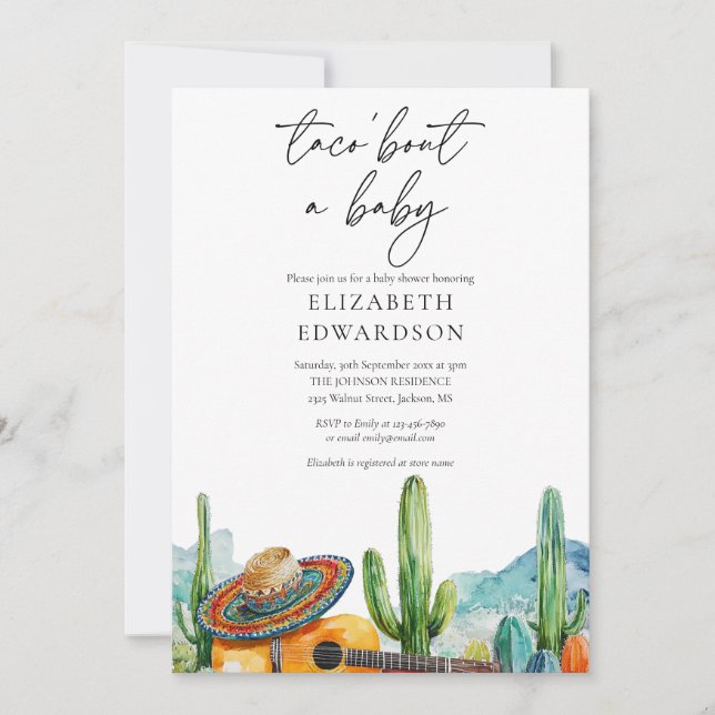 Taco Bout A Baby Fiesta Watercolor Baby Shower Invitation (Front)