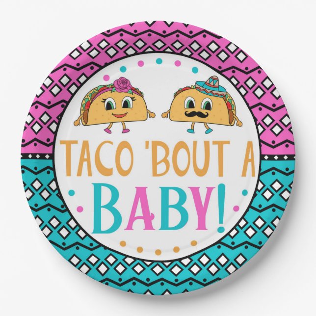 Taco 'Bout A Baby!  Gender reveal plates. Paper Plates (Front)