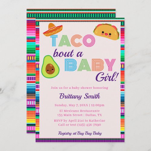 Taco Bout A Baby Girl Fiesta Stripe Baby Shower Invitation