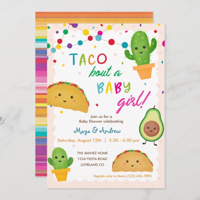 Taco bout a baby girl - fiesta theme baby shower invitation (Front/Back)