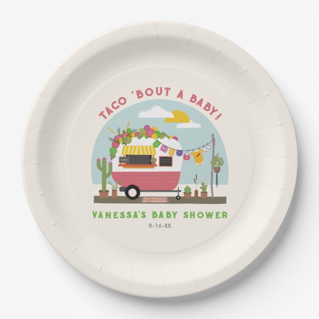 Taco Bout A Baby Hot Pink Girl Baby Shower Paper Plates (Front)