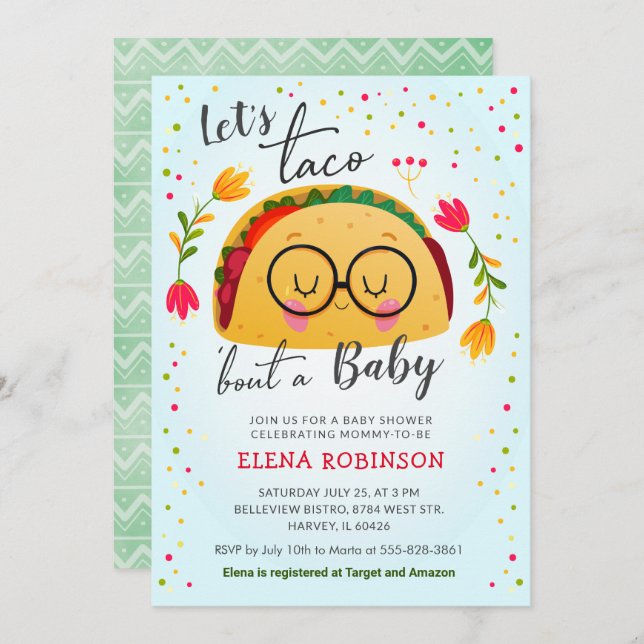 Taco Bout a Baby Mexican Fiesta Blue Boy Shower Invitation (Front/Back)