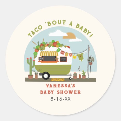 Taco Bout A Baby Neutral Green Baby Shower Classic Round Sticker
