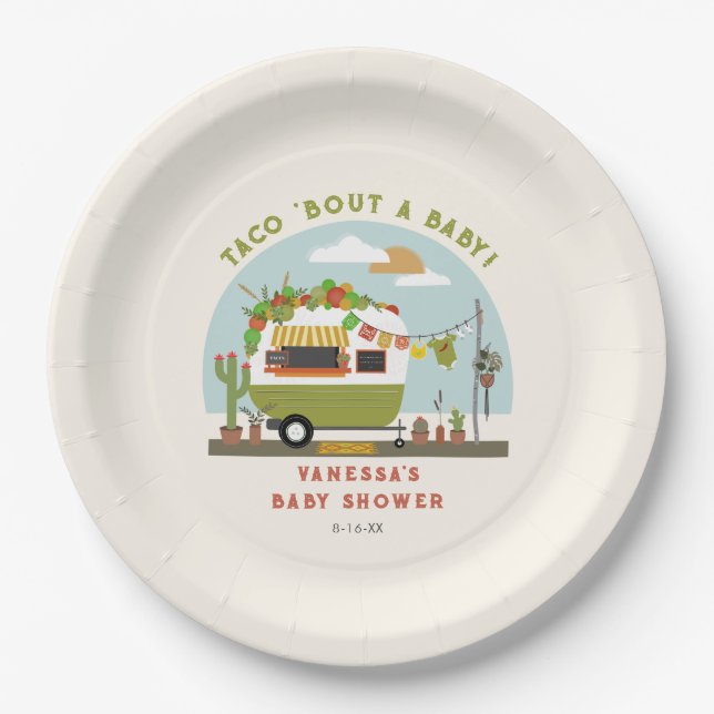 Taco Bout A Baby Neutral Green Baby Shower Paper Plates (Front)