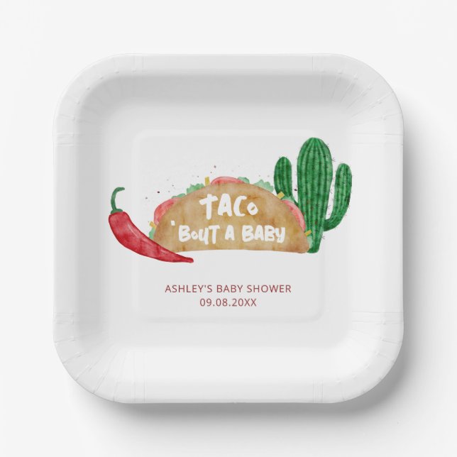 Taco 'Bout a Baby Shower Fiesta Personalized Paper Plates (Front)