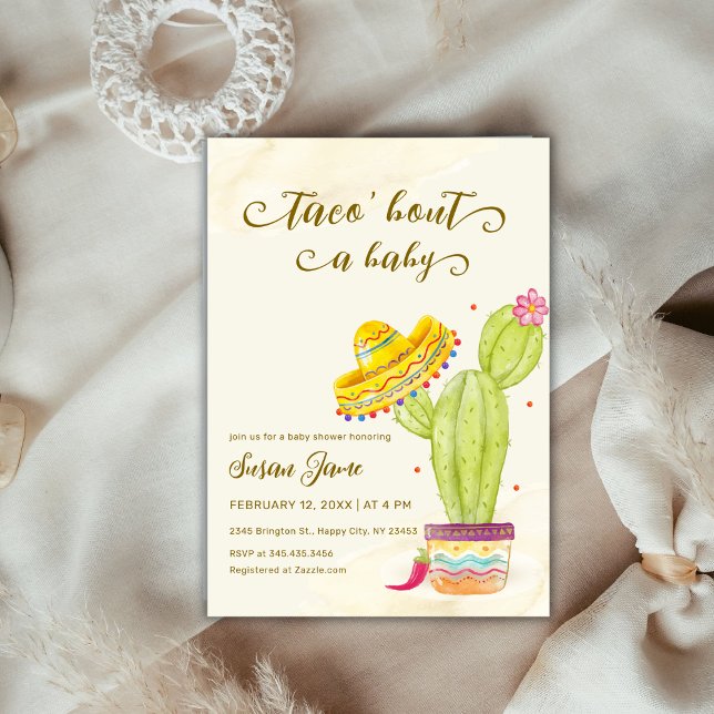Taco 'Bout A Baby Watercolor Cactus Baby Shower Invitation (Taco 'Bout A Baby Watercolor Cactus Baby Shower Invitation)