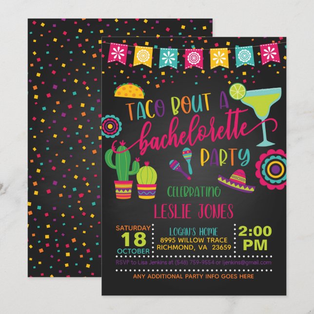 Taco Bout a Bachelorette Party Invitation - BL (Front/Back)
