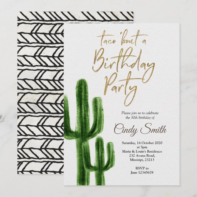 Taco bout a Birthday Party Invitation Fiesta (Front/Back)