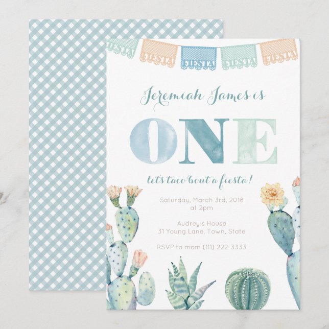 Taco bout a Fiesta First Birthday Party for boy Invitation (Front/Back)