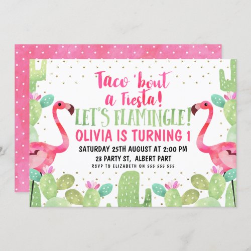 Taco bout A Fiesta Flamingos Birthday Invitation