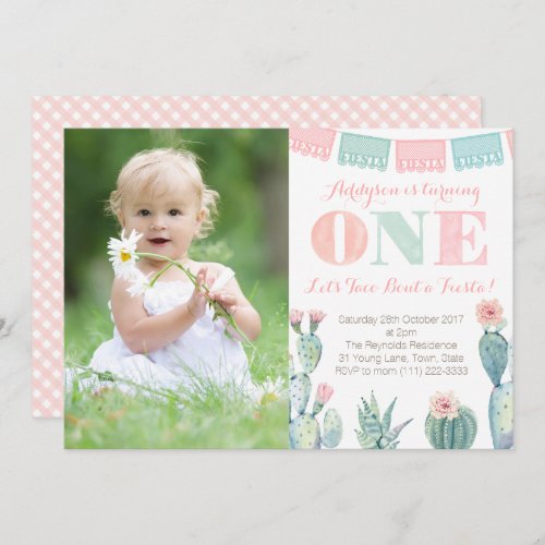 Taco bout a Fiesta Girl 1st Birthday Party Photo Invitation