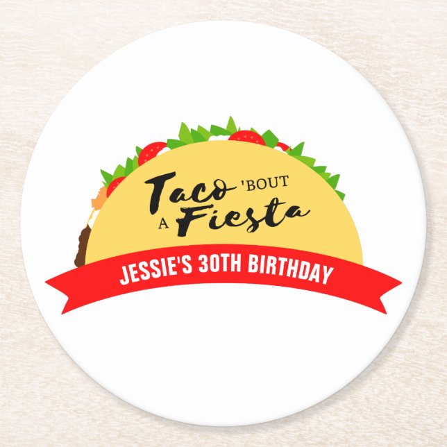Taco 'Bout A Fiesta Round Paper Coaster (Front)