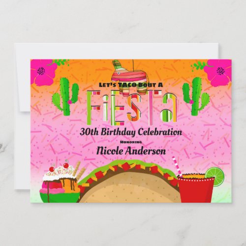 Taco Bout A Fiesta Tacos Margaritas Birthday Party Invitation