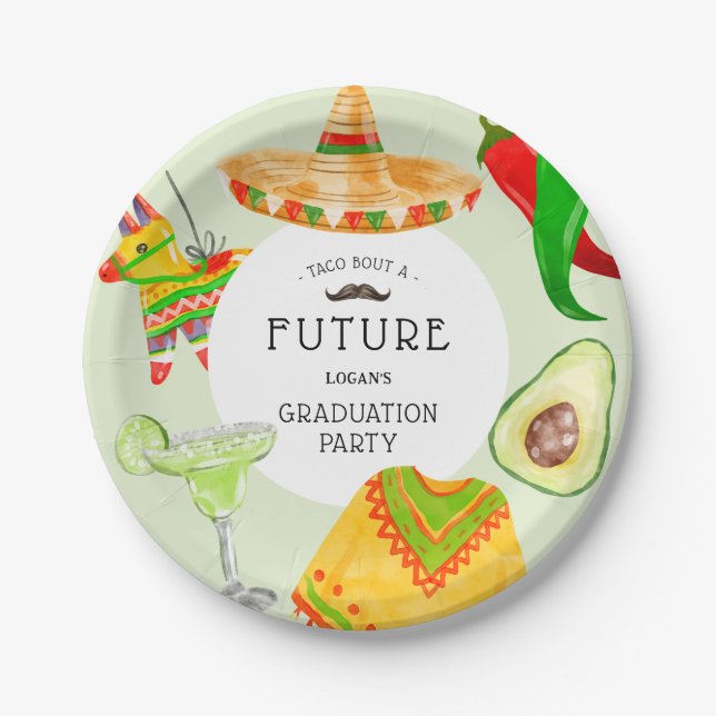Taco bout a Future' Mexican Graduation Party Paper Plates (Front)