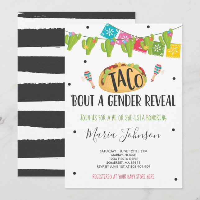 Taco 'Bout A Gender Reveal Fiesta He Or She-Esta Invitation (Front/Back)
