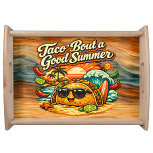 Taco ’Bout a Good Summer Funny Retro Taco Wooden Serving Tray